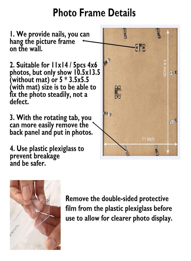JCJMY 11x14 Collage Picture Frame with Mat, Display 5 Pcs 4x6 Photos or 11x14 Picture, Five Opening 4x6 Picture Frame Collage for Wall Hanging, Lightweight 4 x 6 Multi Photo Frame, White - Image 5